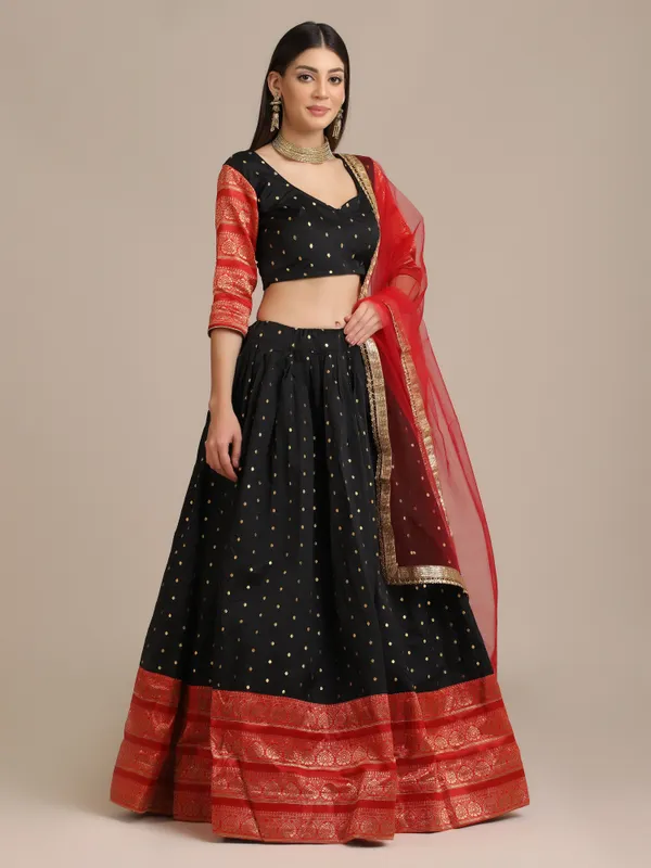 Black_Woven_Lehenga_Choli_With_Dupatta_For_Women