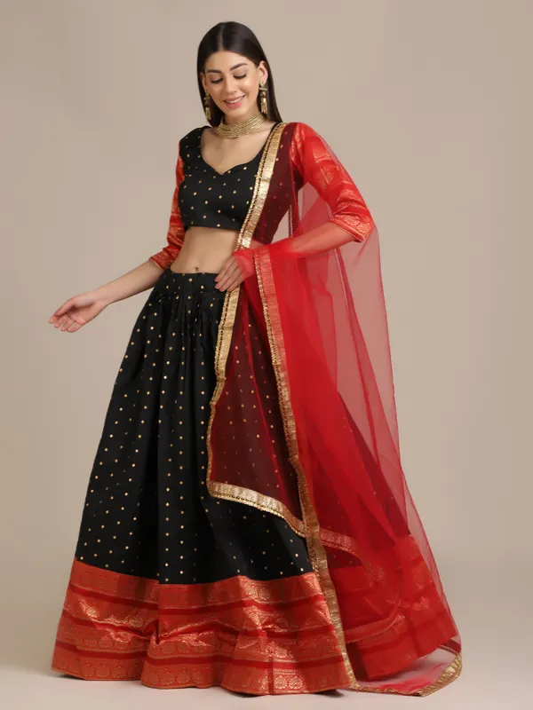 Black_Woven_Lehenga_Choli_With_Dupatta_For_Women