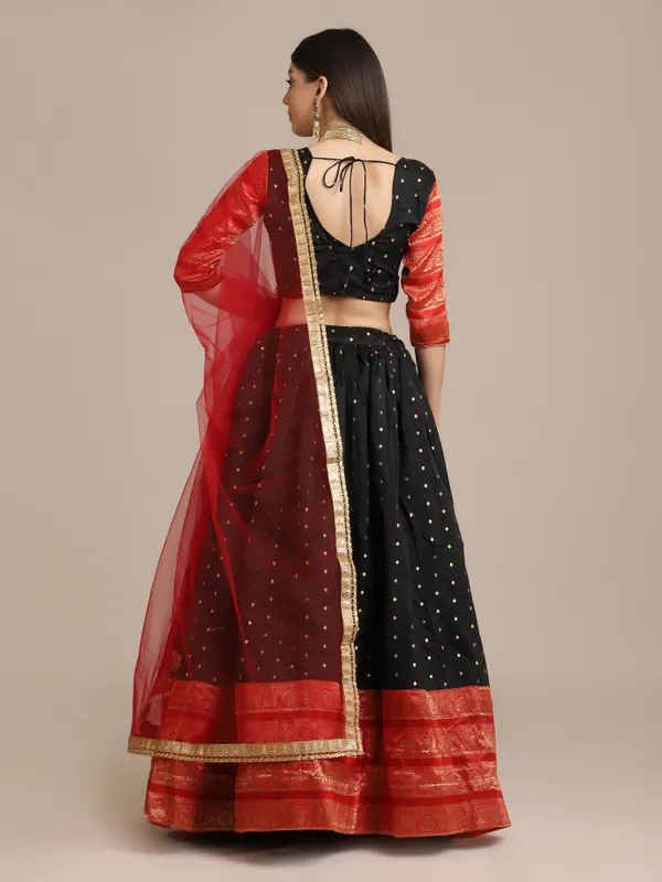 Black_Woven_Lehenga_Choli_With_Dupatta_For_Women