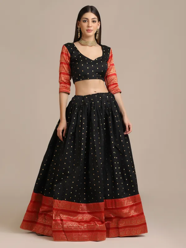 Black_Woven_Lehenga_Choli_With_Dupatta_For_Women