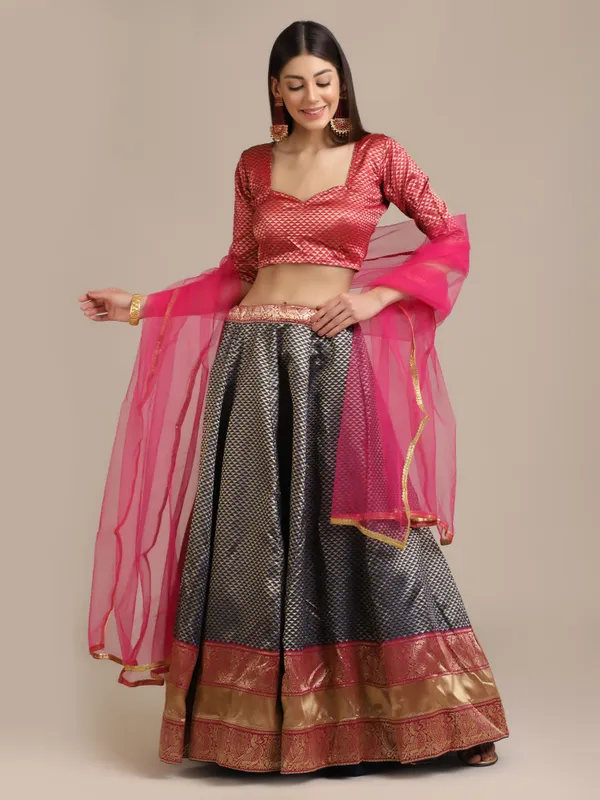 Grey_Woven_Lehenga_Choli_With_Dupatta_For_Women