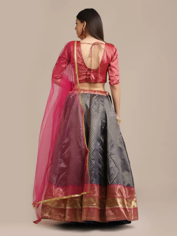 Grey_Woven_Lehenga_Choli_With_Dupatta_For_Women