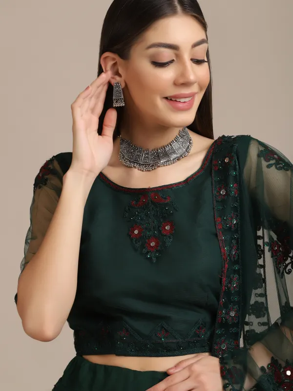 Green_Thread_Work_Lehenga_Choli_With_Dupatta_For_Women