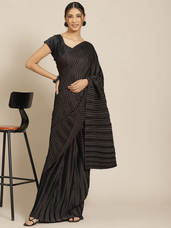 Black_Satin_Silk_Patting_Work_Festive_Wear_Saree_With_Blouse_For_Women