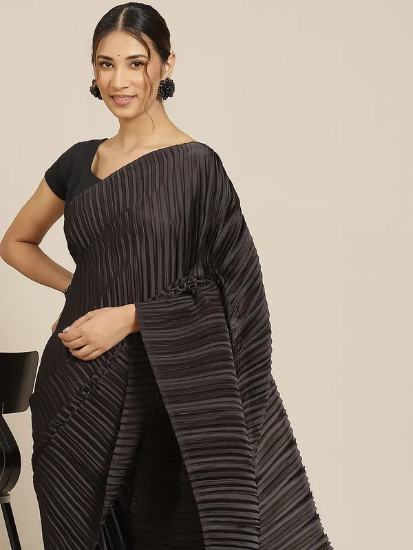 Black_Satin_Silk_Patting_Work_Festive_Wear_Saree_With_Blouse_For_Women