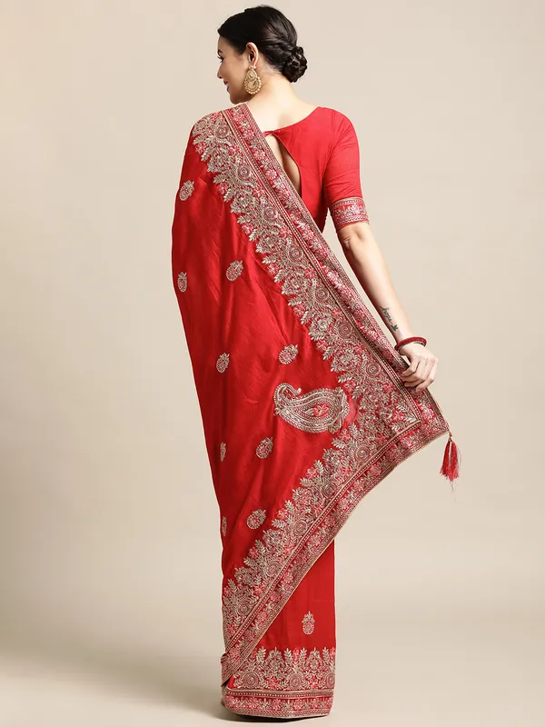 Red_Art_Silk_Emroidery_Heavy_Work_Fastive_Wear_Saree_With_Blouse_For_Women