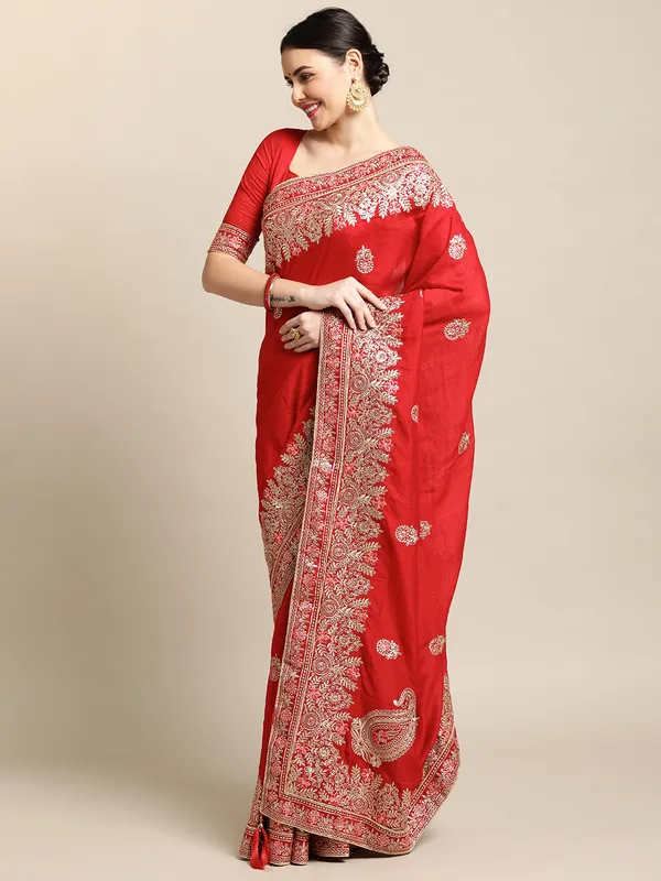 Red_Art_Silk_Emroidery_Heavy_Work_Fastive_Wear_Saree_With_Blouse_For_Women