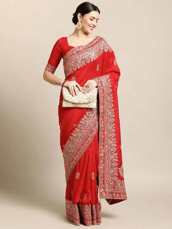 Red_Art_Silk_Emroidery_Heavy_Work_Fastive_Wear_Saree_With_Blouse_For_Women