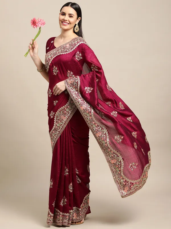 Purple_Silk_Emroidery_Heavy_Work_Fastive_Wear_Saree_With_Blouse_For_Women
