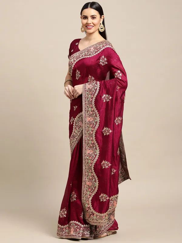Purple_Silk_Emroidery_Heavy_Work_Fastive_Wear_Saree_With_Blouse_For_Women