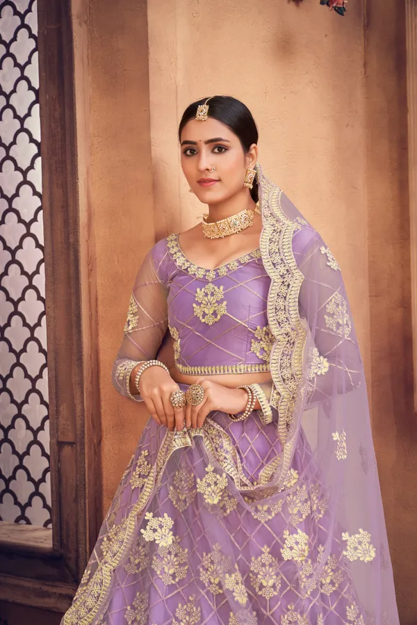 Purple_Thread_Work_Lehenga_Choli_With_Dupatta_For_Women