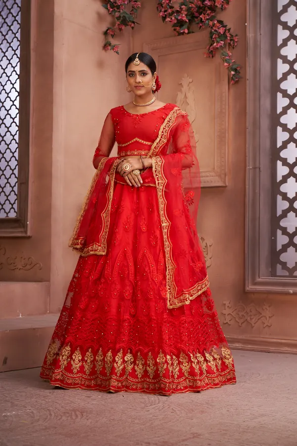 Red_Thread_Work_Lehenga_Choli_With_Dupatta_For_Women