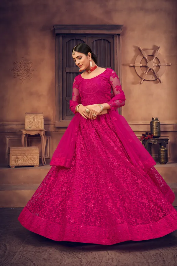 Pink_Thread_Work_Lehenga_Choli_With_Dupatta_For_Women