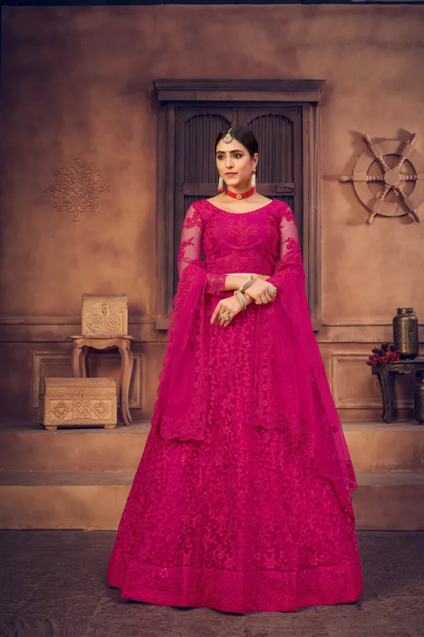Pink_Thread_Work_Lehenga_Choli_With_Dupatta_For_Women