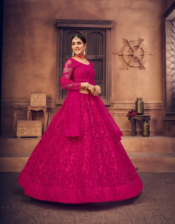 Pink_Thread_Work_Lehenga_Choli_With_Dupatta_For_Women