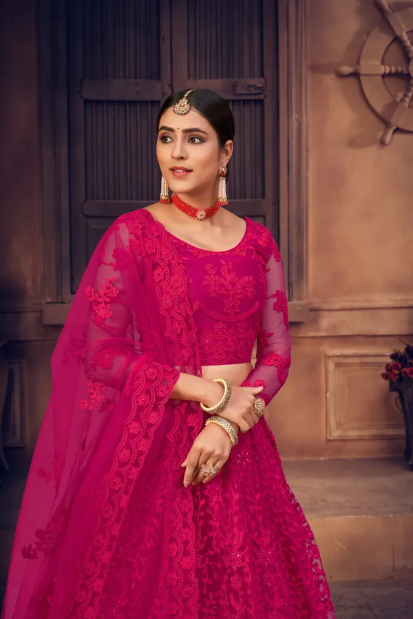 Pink_Thread_Work_Lehenga_Choli_With_Dupatta_For_Women