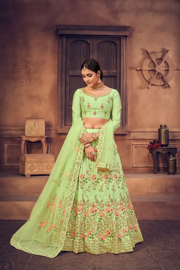 Light_Green_Thread_Work_Lehenga_Choli_With_Dupatta_For_Women