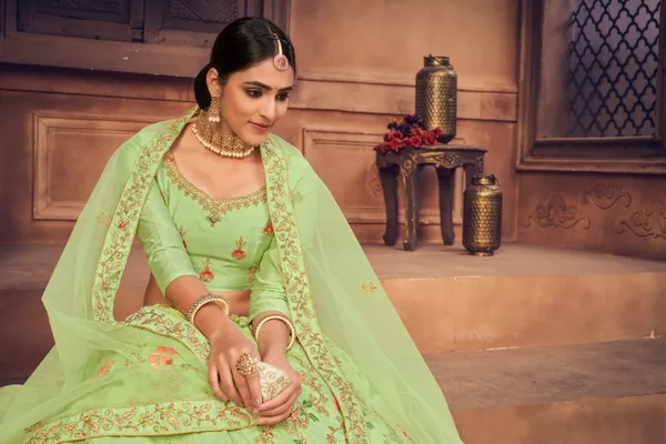 Light_Green_Thread_Work_Lehenga_Choli_With_Dupatta_For_Women