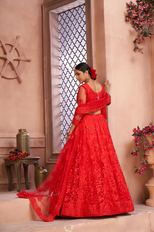 Red_Thread_Work_Lehenga_Choli_With_Dupatta_For_Women