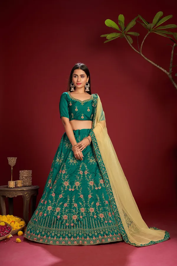 Green_Thread_Work_Lehenga_Choli_With_Dupatta_For_Women