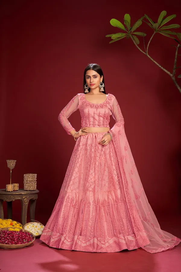 Pink_Thread_Work_Lehenga_Choli_With_Dupatta_For_Women