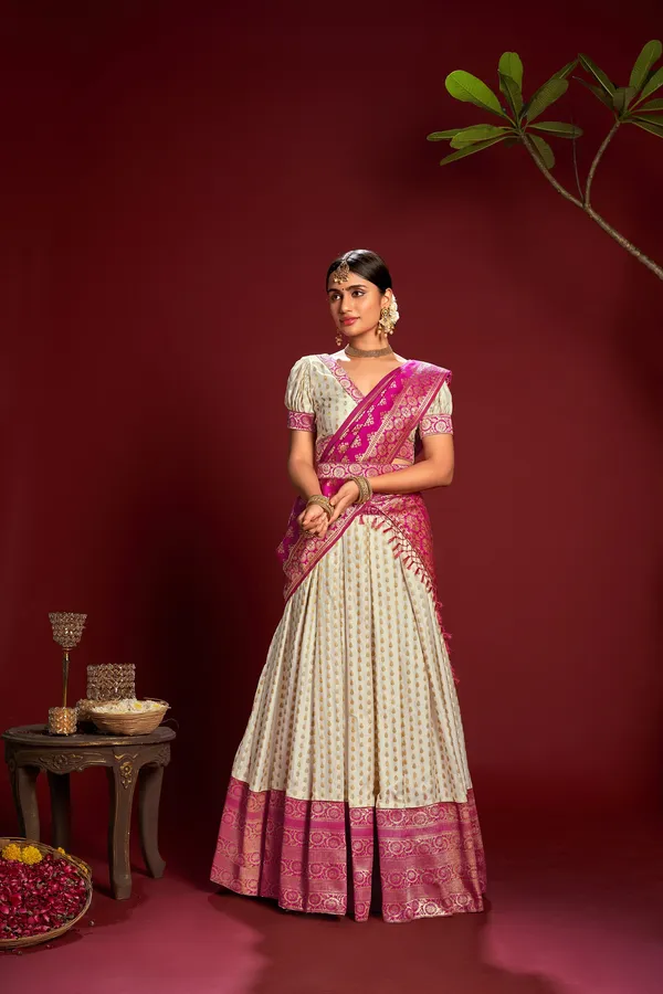 White_Woven_Lehenga_Choli_With_Dupatta_For_Women