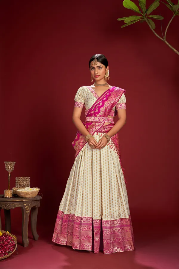 White_Woven_Lehenga_Choli_With_Dupatta_For_Women