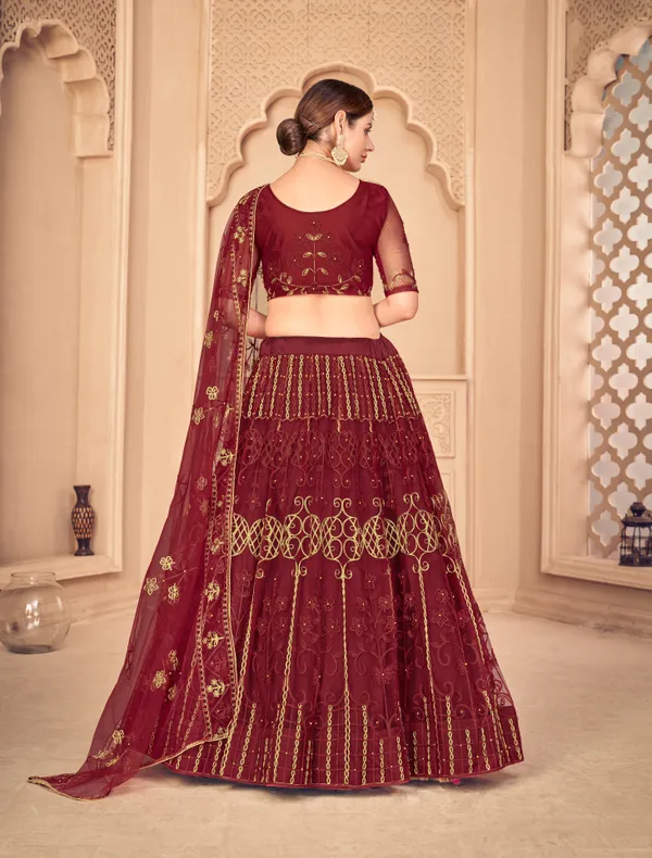 Maroon_Thread_Work_Lehenga_Choli_With_Dupatta_For_Women