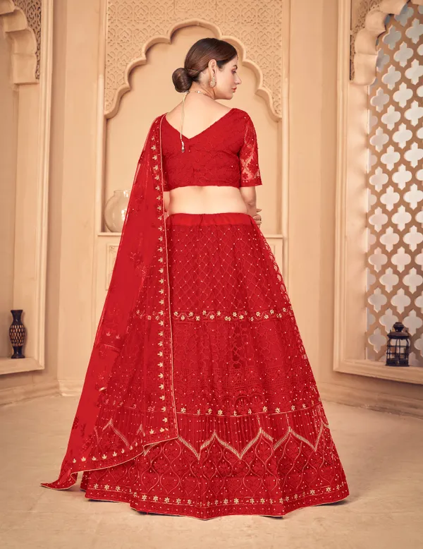 Red_Thread_Work_Lehenga_Choli_With_Dupatta_For_Women