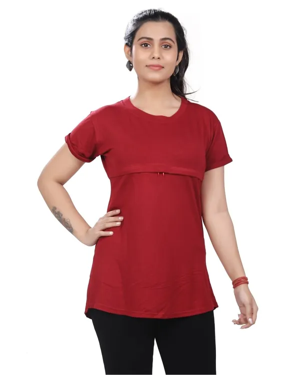 Maroon_Cotton_Feeding_Top_Tshirt_For_Women