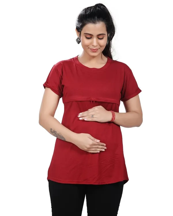 Maroon_Cotton_Feeding_Top_Tshirt_For_Women