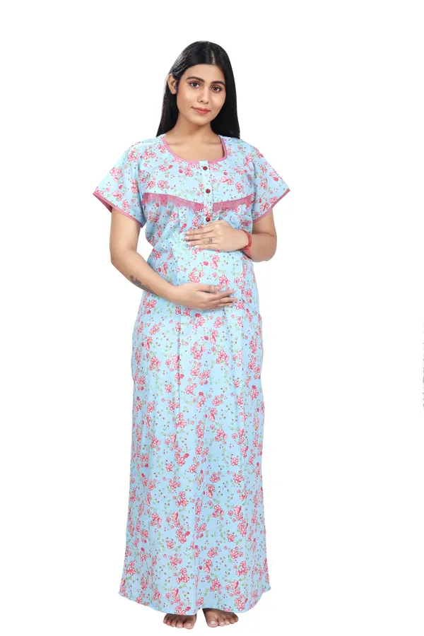 Blue_Cotton_All_Over_Print_Maternity_Nighty_For_Women