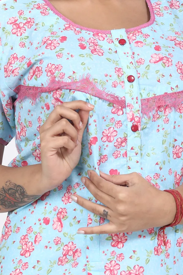 Blue_Cotton_All_Over_Print_Maternity_Nighty_For_Women