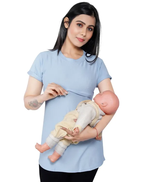 Light_Blue_Cotton_Feeding_Top_Tshirt_For_Women