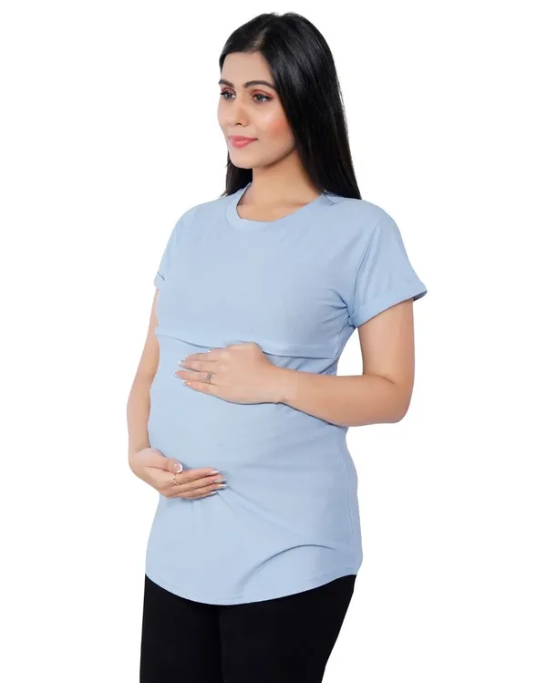 Light_Blue_Cotton_Feeding_Top_Tshirt_For_Women