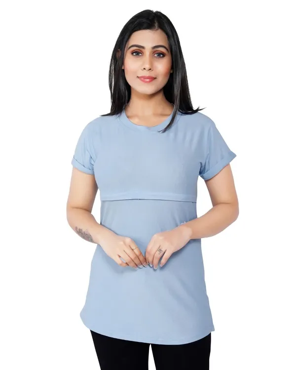 Light_Blue_Cotton_Feeding_Top_Tshirt_For_Women