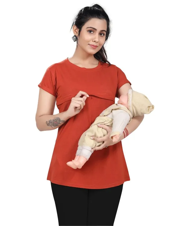 Orange_Cotton_Feeding_Top_Tshirt_For_Women