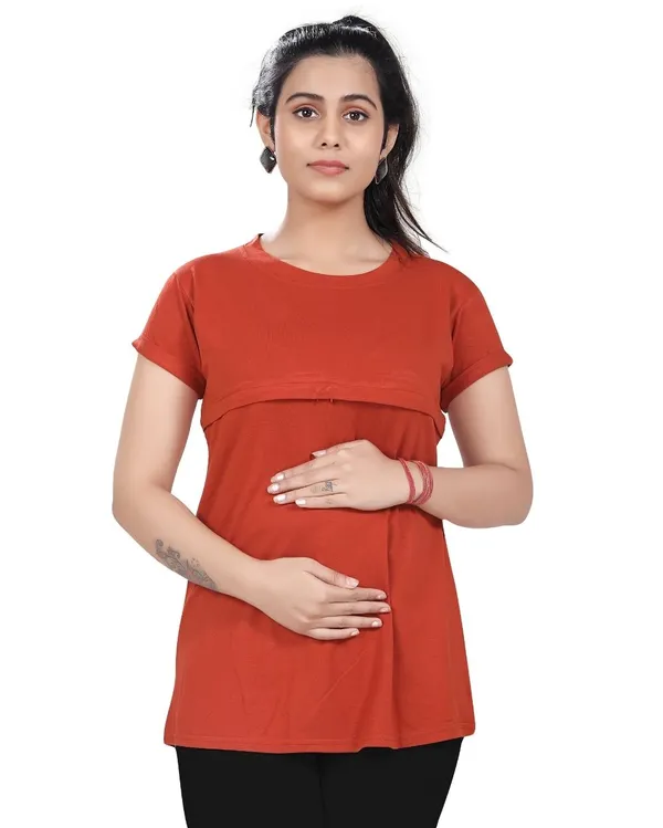 Orange_Cotton_Feeding_Top_Tshirt_For_Women