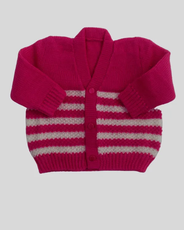 Pink_Sweater_Front_Open_V_Neck_Stripe_Design_For_Baby