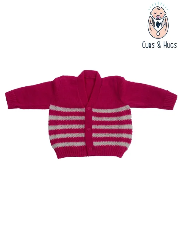 Pink_Sweater_Front_Open_V_Neck_Stripe_Design_For_Baby