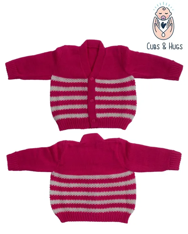 Pink_Sweater_Front_Open_V_Neck_Stripe_Design_For_Baby