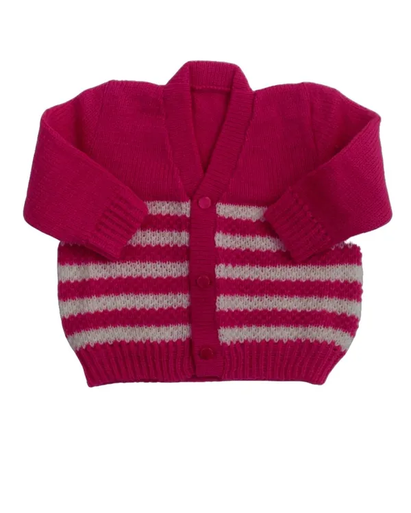 Pink_Sweater_Front_Open_V_Neck_Stripe_Design_For_Baby