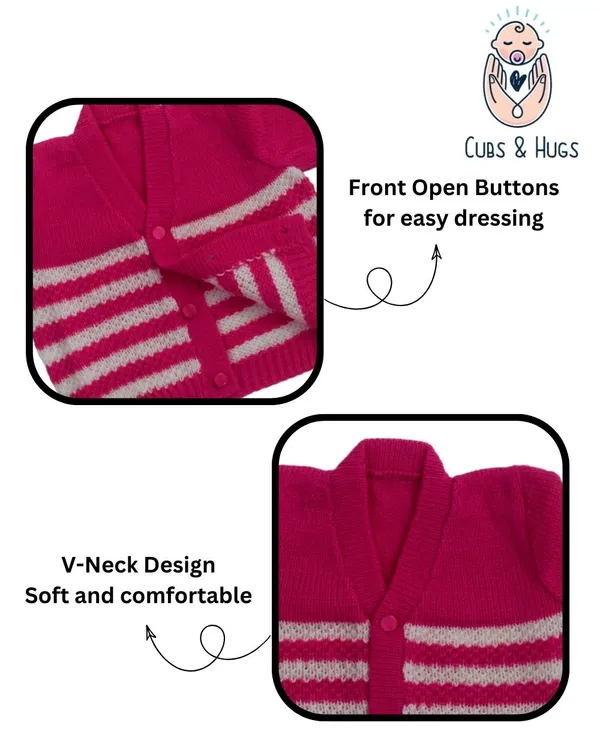 Pink_Sweater_Front_Open_V_Neck_Stripe_Design_For_Baby