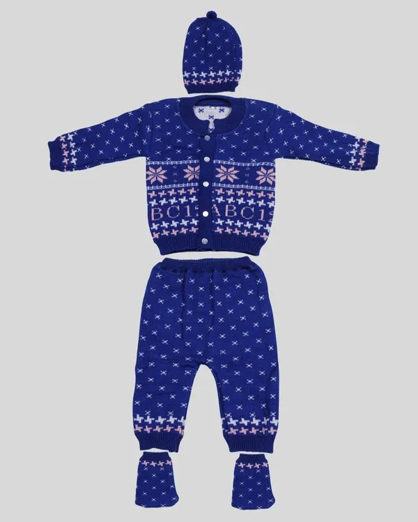 4_Pcs_Blue_Knitted_Sweater,_Leggings,_Cap_&_Booties_Full_Suit_For_Baby