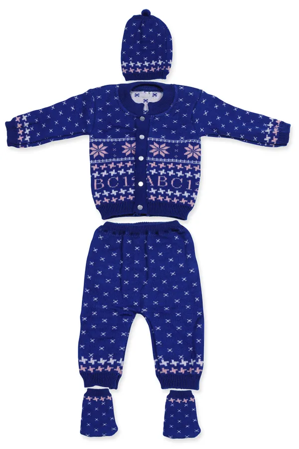 4_Pcs_Blue_Knitted_Sweater,_Leggings,_Cap_&_Booties_Full_Suit_For_Baby