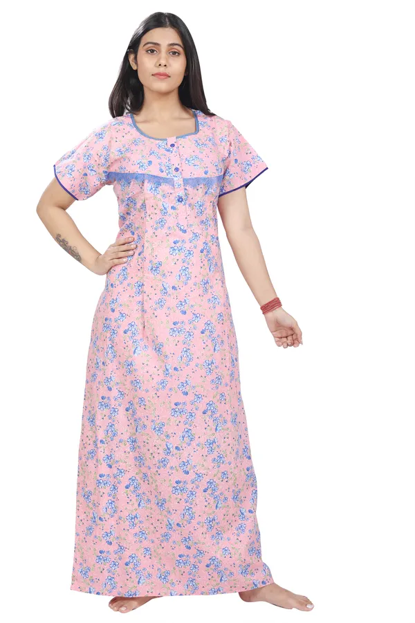 Pink_Cotton_All_Over_Print_Maternity_Nighty_For_Women