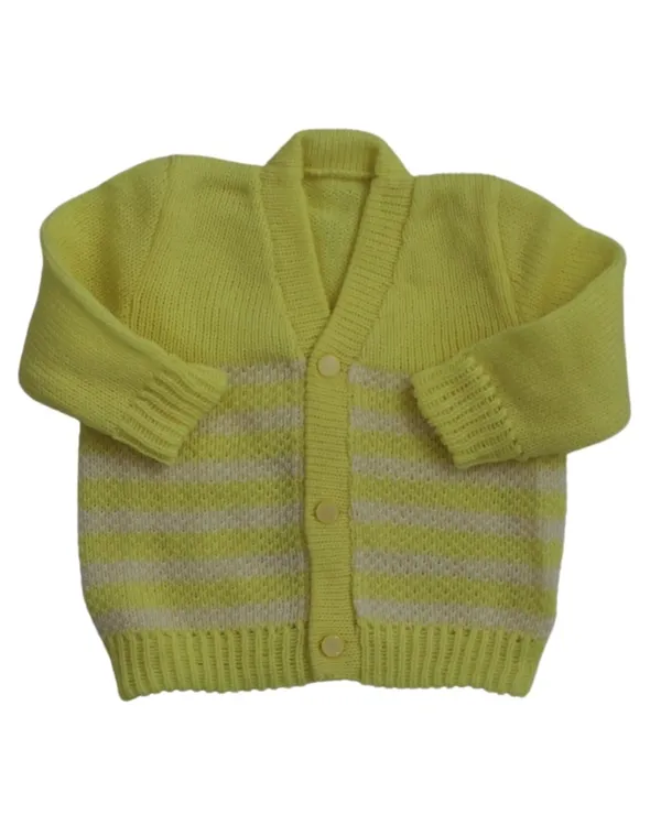 Lemon_Yellow_Sweater_Front_Open_V_Neck_Stripe_Design_For_Baby