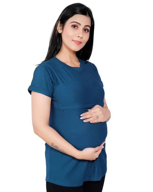 Turquoise_Cotton_Feeding_Top_Tshirt_For_Women