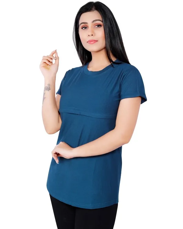 Turquoise_Cotton_Feeding_Top_Tshirt_For_Women