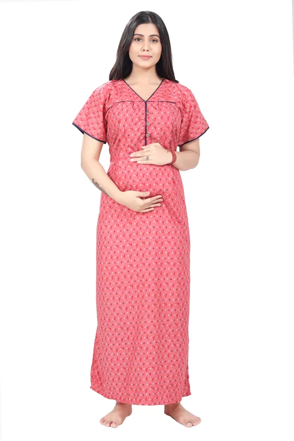 Peach_Cotton_All_Over_Print_Maternity_Nighty_For_Women